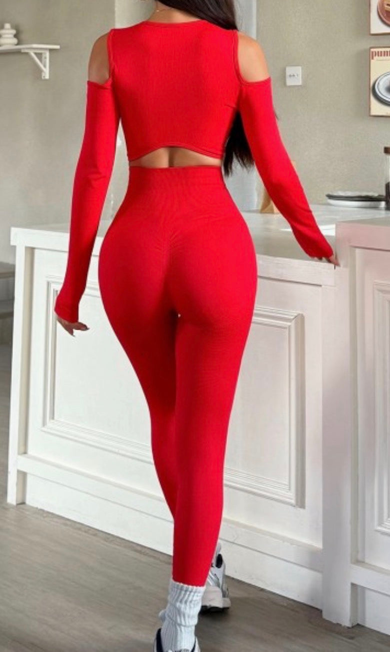 Shoulder Cutout Legging Set