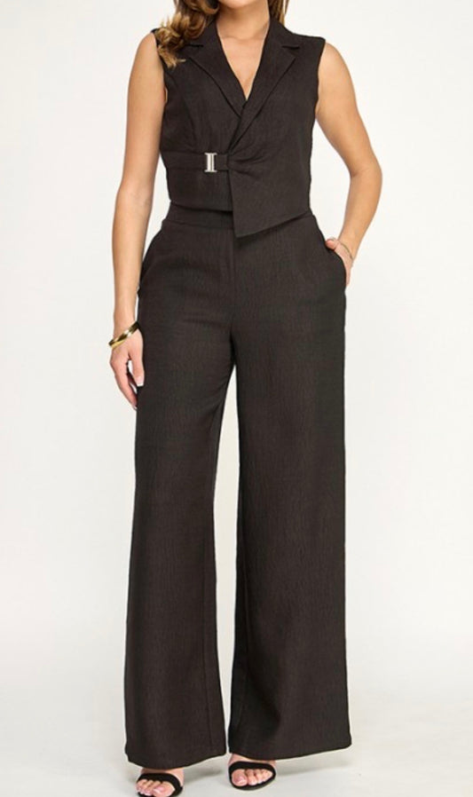 Black Pant Set with Vest Top